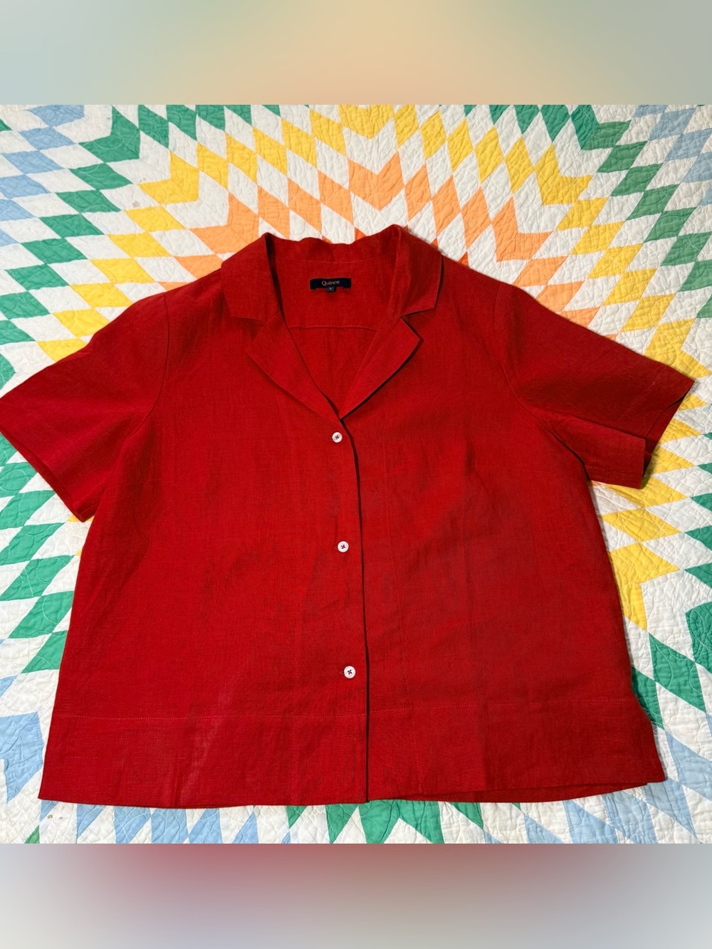 Quince 100% Linen Camp Collar Shirt Red L